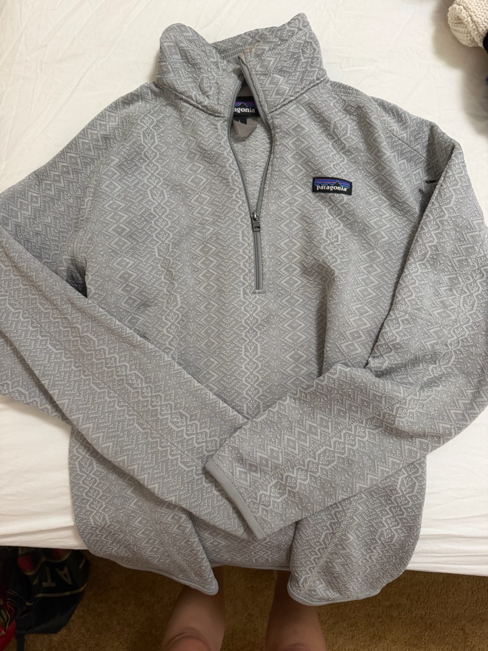 Patagonia women’s Gray Patterned Quarter-Zip Sweater